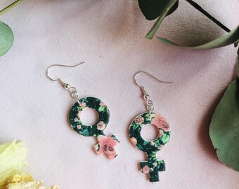 Floral Feminist Symbol Earrings, Venus Symbol Earrings, Feminist Earrings, Feminist Jewelry, Statement Earrings, Woman Symbol Earrings