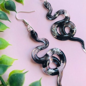 Black and Silver Snake Earrings without Scales, Serpent Earrings, Witchy Earrings, Statement Earrings, Dangle Earrings, Snake Jewelry image 3