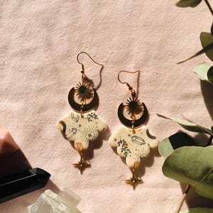 Handmade Brass Sun Moon Earrings – Celestial Boho Statement Jewelry, Astrology Inspired Gift