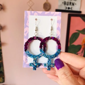 Handcrafted Sparkling Feminist Symbol Earrings – Empowering Jewelry