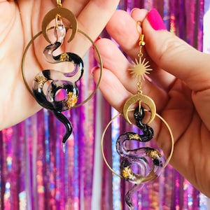 Snake Earrings, Serpent Earrings, Witchy Earrings, Statement Earrings, Dangle Earrings, Snake Jewelry, Sun and Moon, Celestial Earrings image 7