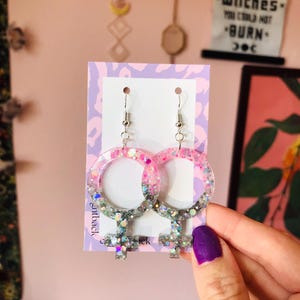 Handcrafted Sparkling Feminist Symbol Earrings – Statement Earrings, Venus Symbol Earrings