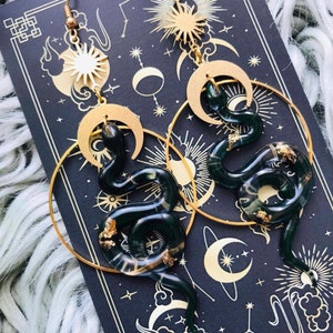 Snake Earrings, Serpent Earrings, Witchy Earrings, Statement Earrings, Dangle Earrings, Snake Jewelry, Sun and Moon, Celestial Earrings image 5