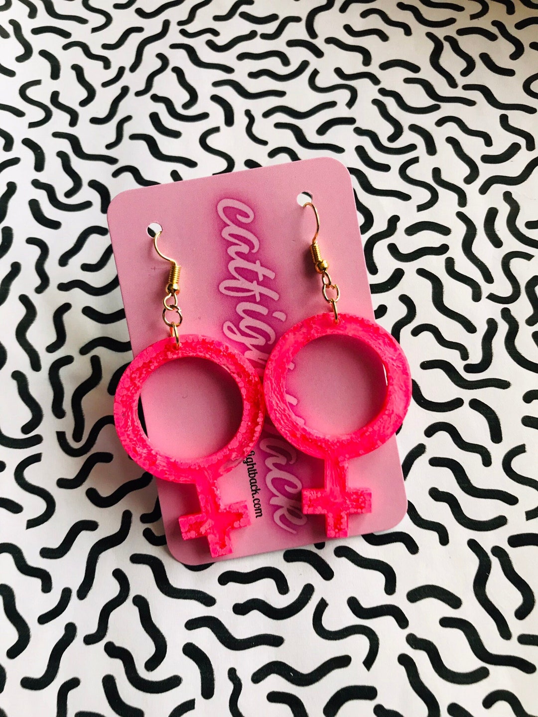 Pink Feminist Earrings, Feminist Earrings, Woman Symbol, Venus Symbol