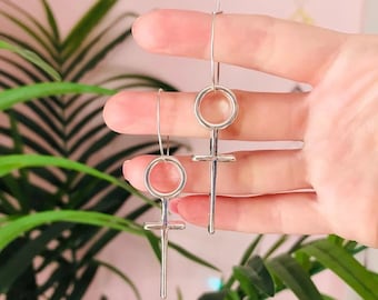 Silverplated Feminist Symbol Earrings, Venus Equality Statement Jewelry