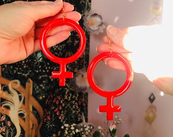 Feminist Symbol Dangle Earrings – Handcrafted Statement Jewelry