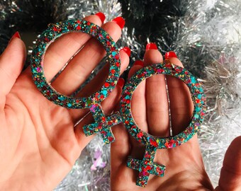 Feminist Symbol Dangle Earrings – Handcrafted Statement Jewelry