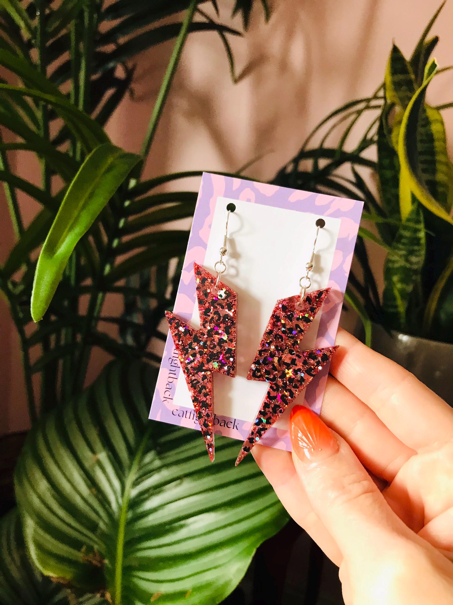 Leopardprinted Lightning Bolt Dangle Earrings – Handmade Accessories