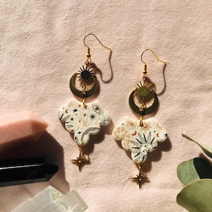 Handmade Brass Sun Moon Earrings – Celestial Boho Statement Jewelry, Astrology Inspired Gift