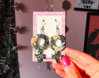 Floral Feminist Earrings, Venus Symbol Earrings, Feminist Earrings, Feminist Jewelry, Statement Earrings, Woman Symbol Earrings