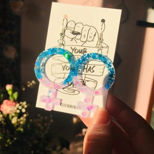 Handcrafted Sparkling Feminist Symbol Earrings – Empowering Jewelry