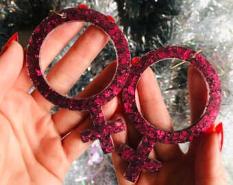 Feminist Symbol Dangle Earrings – Handcrafted Statement Jewelry