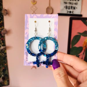 Handcrafted Sparkling Feminist Symbol Earrings – Statement Earrings, Venus Symbol Earrings