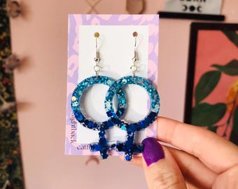 Handcrafted Sparkling Feminist Symbol Earrings – Silver or Gold