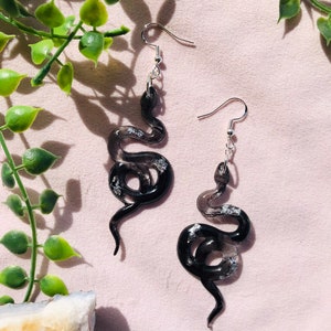 Black and Silver Snake Earrings without Scales, Serpent Earrings, Witchy Earrings, Statement Earrings, Dangle Earrings, Snake Jewelry image 8
