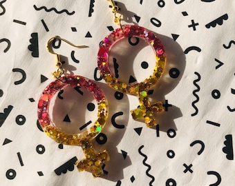 Handcrafted Sparkling Feminist Symbol Earrings – Empowering Jewelry
