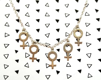 Feminist Necklace, Feminist Symbol, Feminist Necklace Symbols, Feminist Sign Necklace, Riot Grrrl Necklace, Feminism Necklace, Feminist Sign
