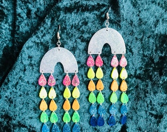Rainbow Cloud Earrings, Rain Cloud, Statement Earrings, LGBT, Rainbow Jewelry, Dangle Earrings, Cloud Earrings, Raindrop Earrings