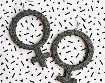 Feminist Symbol Dangle Earrings – Handcrafted Statement Jewelry