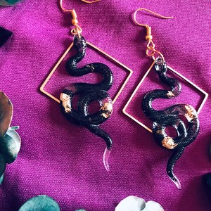 Snake Earrings, Geometric Earrings, Witchy Earrings, Serpent Earrings, Black Snake Earrings, Dangle Earrings, Statement Earrings image 4