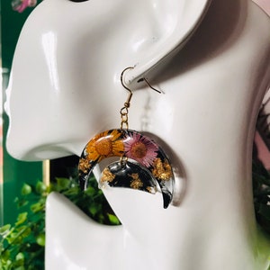 Resin Floral Earrings, Flower Earrings, Spring Earrings, Colorful Earrings, Floral Jewelry, Flower Jewelry, Dried Flowers, Witch Earrings image 4