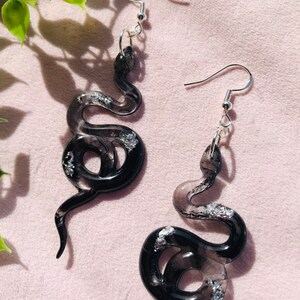 Black and Silver Snake Earrings without Scales, Serpent Earrings, Witchy Earrings, Statement Earrings, Dangle Earrings, Snake Jewelry image 7