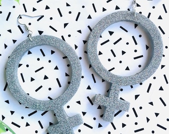 Feminist Symbol Dangle Earrings – Handcrafted Statement Jewelry