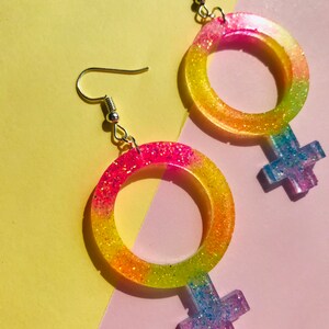 Feminist Earrings, LGBTQ Earrings, LGBT Earrings, Gay Pride Earrings, Pride Earrings, Rainbow Earrings, Pride Jewelry, Feminist Symbol image 2