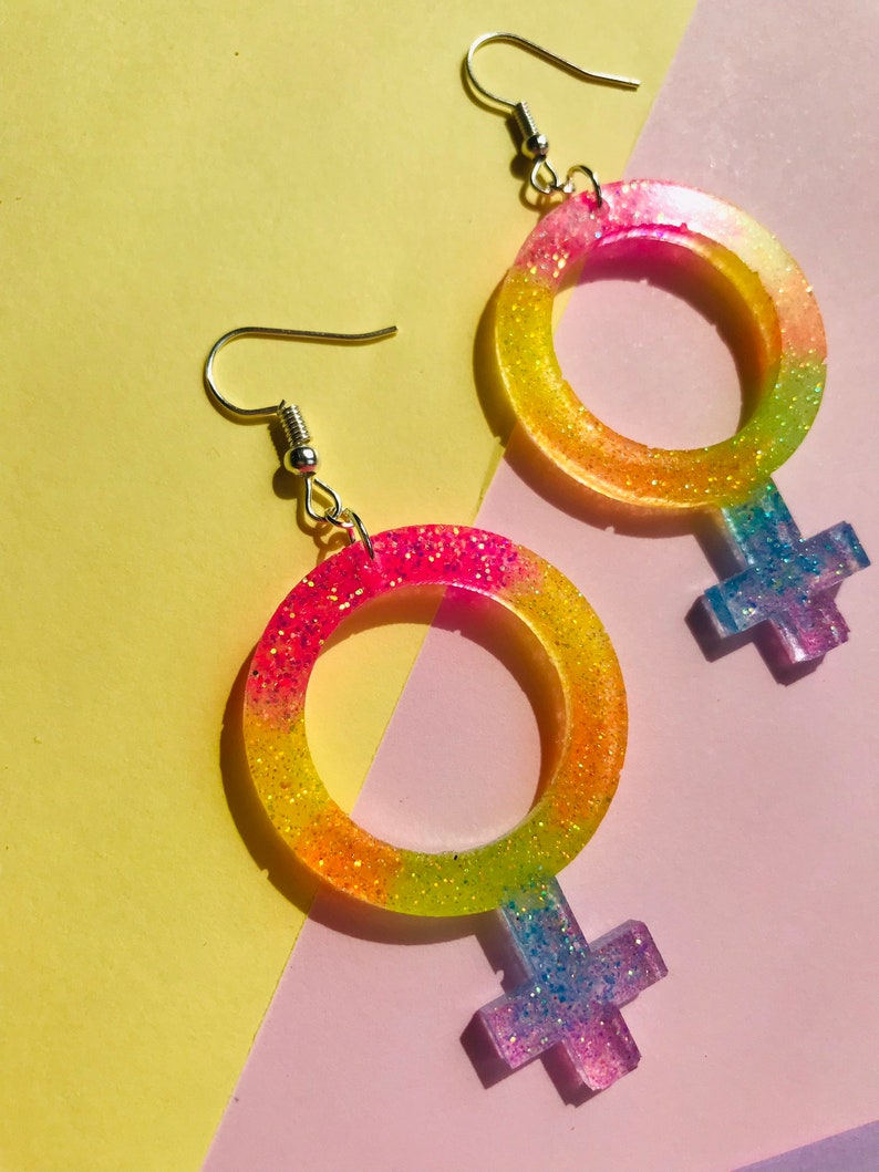 Feminist Earrings, LGBTQ Earrings, LGBT Earrings, Gay Pride Earrings, Pride Earrings, Rainbow Earrings, Pride Jewelry, Feminist Symbol image 2