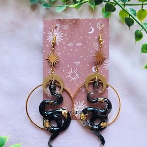 Snake Earrings, Serpent Earrings, Witchy Earrings, Statement Earrings, Dangle Earrings, Snake Jewelry, Sun and Moon, Celestial Earrings image 10