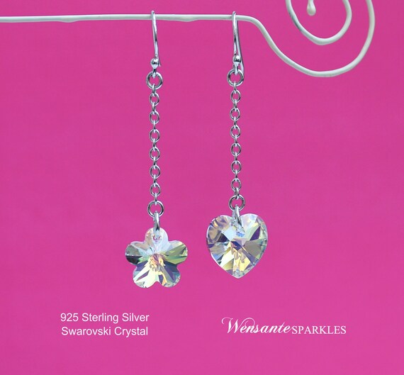 SWAROVSKI Crystal HEART and FLOWER Sterling Silver Statement