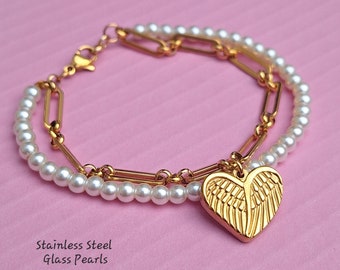 Angel Wings Heart Charm Multi-Layer Chain Bracelet