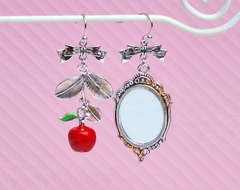 Snow White Magic Mirror Poisoned Apple Mismatched Earrings