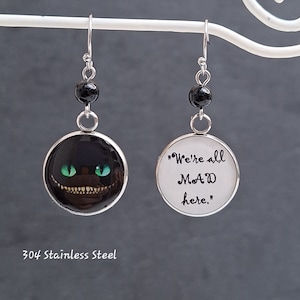 CHESHIRE CAT Alice in Wonderland Cabochon Mismatched Earrings