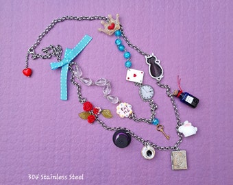 Alice im Wunderland Multi Charm Locket KONVERTIBLE HALSKETTE und ARMBAND