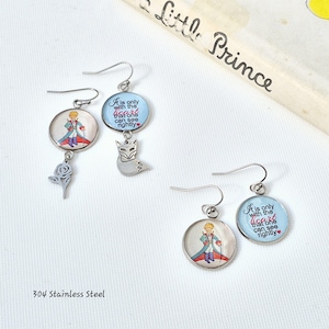 The LITTLE PRINCE Le Petit Prince Fox Rose Stainless Steel Mismatched Earrings