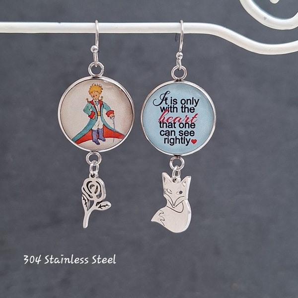 The LITTLE PRINCE Le Petit Prince Fox Rose Stainless Steel Mismatched Earrings