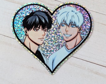 Heart Glitter Anime Sticker Waterproof Dishwasher Safe Anime manga decal Stickers Yaoi Bl boys love Mignon Oh