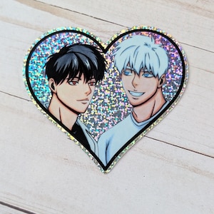 Heart Glitter Anime Sticker Waterproof Dishwasher Safe Anime manga decal Stickers Yaoi Bl boys love Mignon Oh