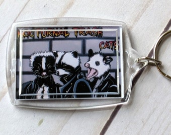 Nocturnal Trash Cats Keychain Acrylic Racoon Skunk Possum Opossum Double Sided Plastic Photo Plastic Gift Christmas Trash