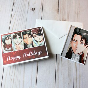 Wesołych Świąt Pozdrowienia z okazji świąt Bożego Narodzenia Kartki Wesołych Świąt Karty Anime Manga Levi Tworzenie kart Karty artystyczne Karty anime Pozdrowienia Miecze