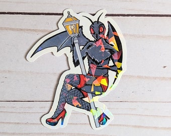 Mothman Moth Man West Virginia Sexy 3 inch Sticker Cryptid Cryptids waterproof vinyl dishwasher safe UV Halloween Holographic Shattered