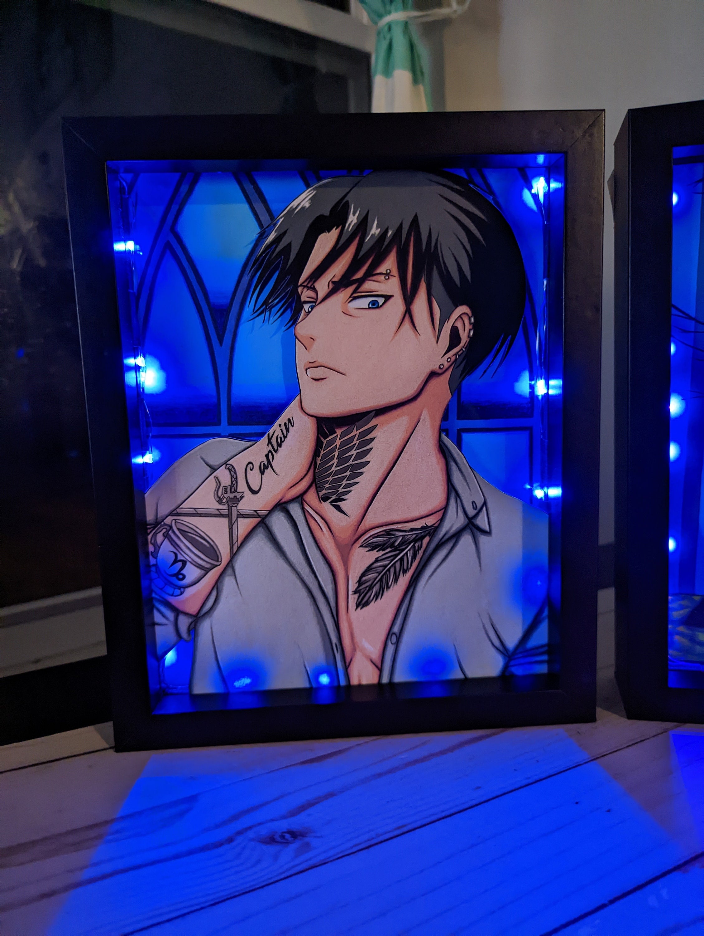 Anime Light Box With Blue LED Lights Double Pane Glass Photo Frame