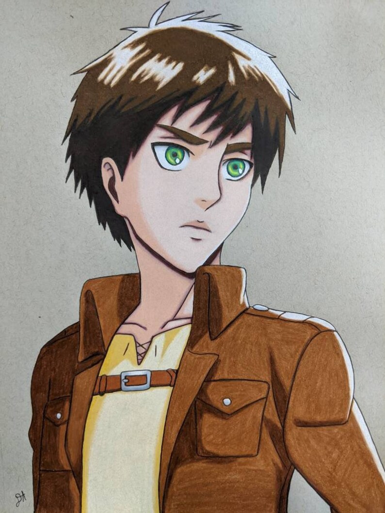 Eren Jaeger Couleur Crayon Dessin Shingeki No Kyojin Anime | Etsy