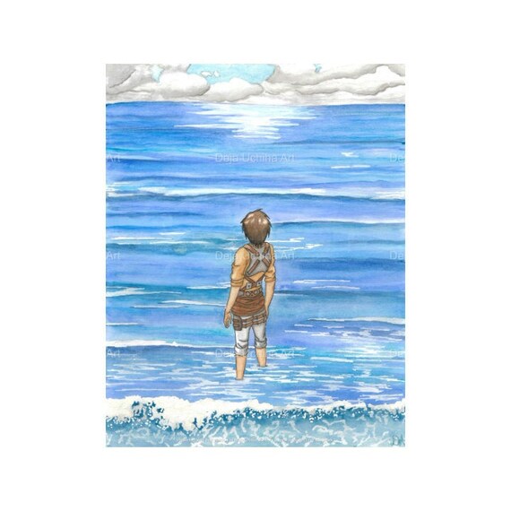 Eren by the Ocean 5x7 Print Eren Jaeger Attack on Titan | Etsy