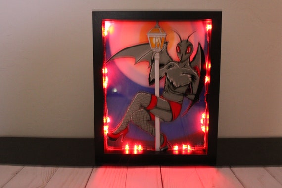 Mothman Cryptid Light Box With Red LED Lights Double Pane Glass Mothman Cryptid Light Box With Red LED Lights Double Pane Glass
