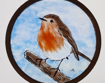 Robin Glass Suncatcher individually handpainted robins appear when loved ones are near