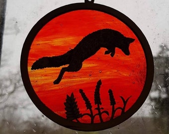 Fox glas-in-lood raamhanger, handgemaakte kunstglas raamhanger
