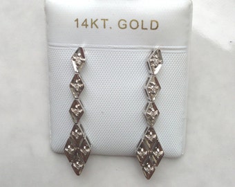 14K White Gold Dangle Earrings with Diamond Stones
