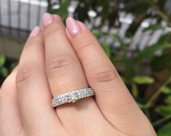 Bridal Set - 14K White Gold Engagement Ring and Wedding Band with Diamonds Style # L4944